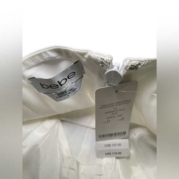 Bebe New NWT Linen Blend White Romper - Picture 7 of 7